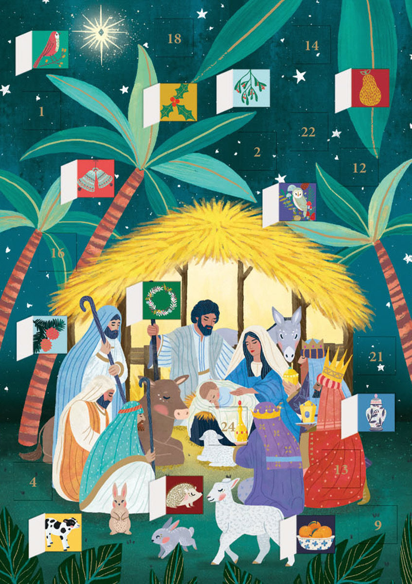 Roger la Borde Away in a Manger Advent Calendar Card featuring artwork by Antoana Oreski