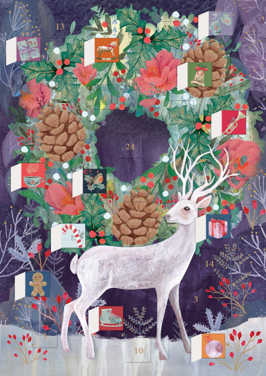Roger la Borde Silver Stag Advent Calendar Card featuring artwork by Kendra Binney