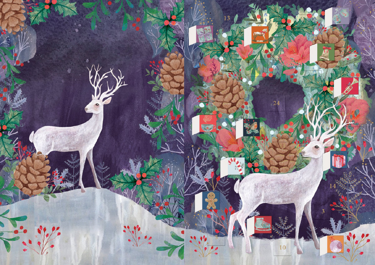 Roger la Borde Silver Stag Advent Calendar Card featuring artwork by Kendra Binney