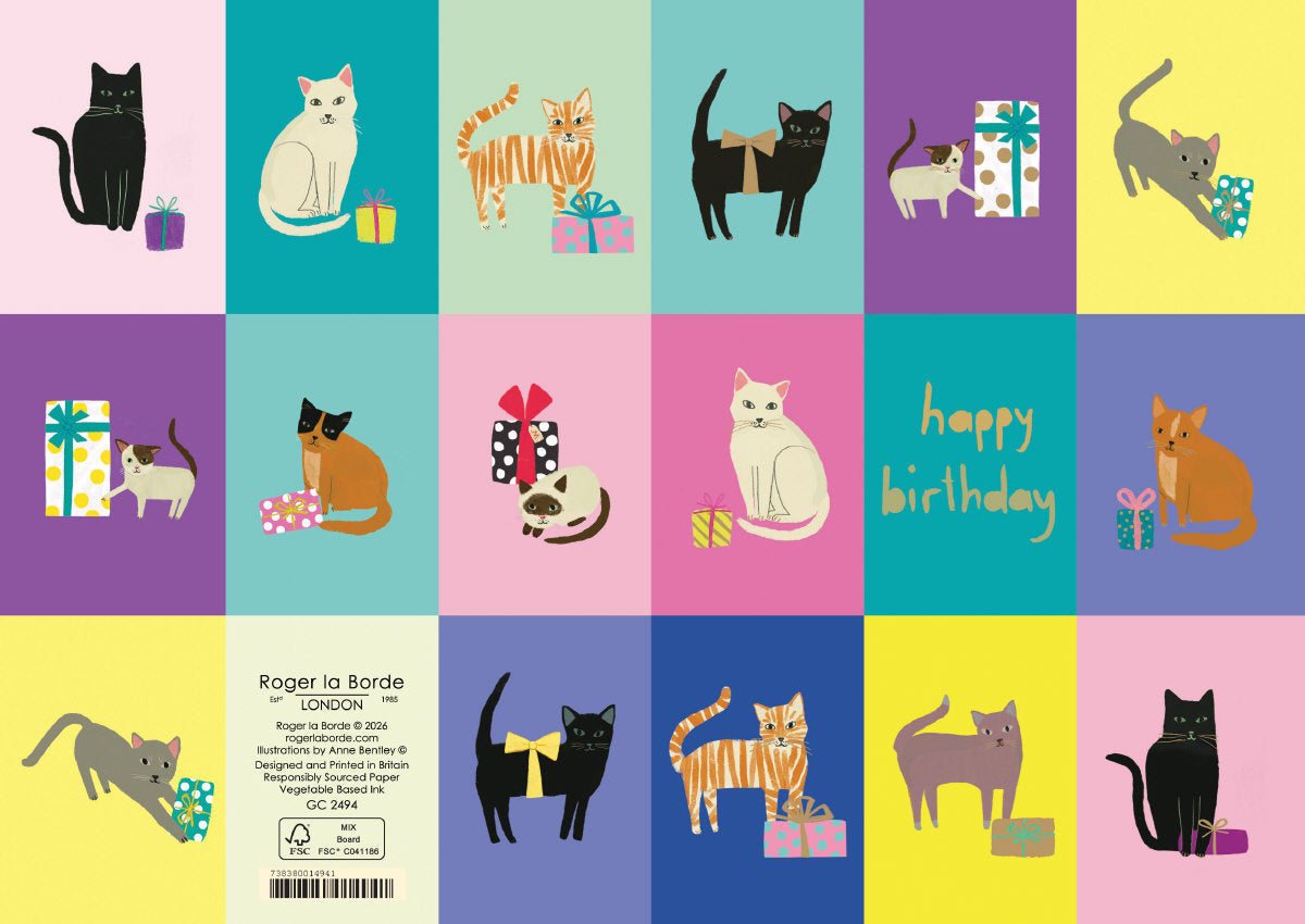 Roger la Borde Cat Checkerboard Greeting Card featuring artwork by Anne Bentley