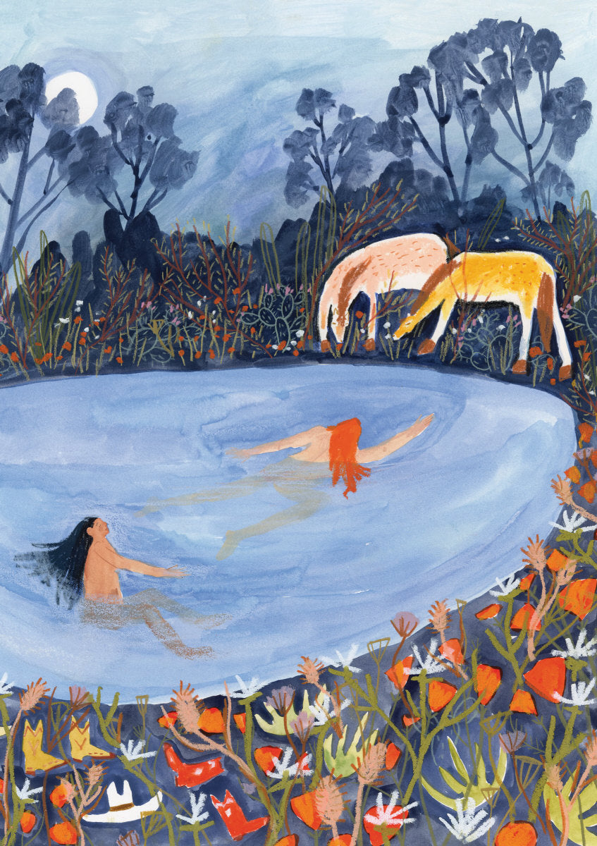 Roger la Borde Desert Moon Greeting Card featuring artwork by Melissa Lakey