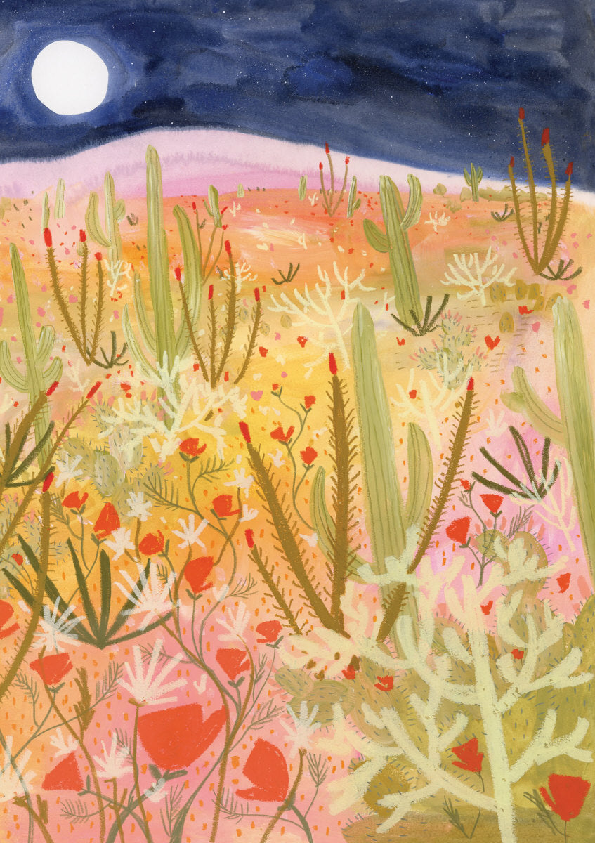 Roger la Borde Desert Moon Greeting Card featuring artwork by Melissa Lakey