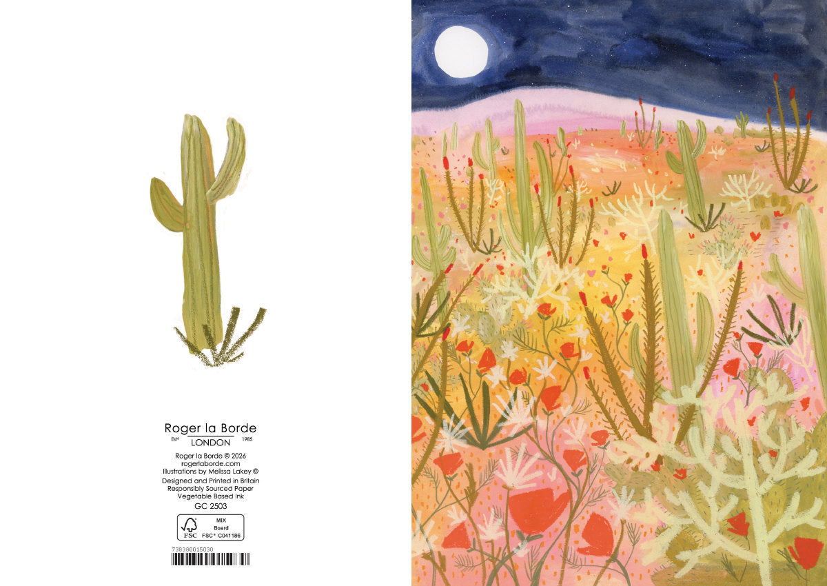 Roger la Borde Desert Moon Greeting Card featuring artwork by Melissa Lakey