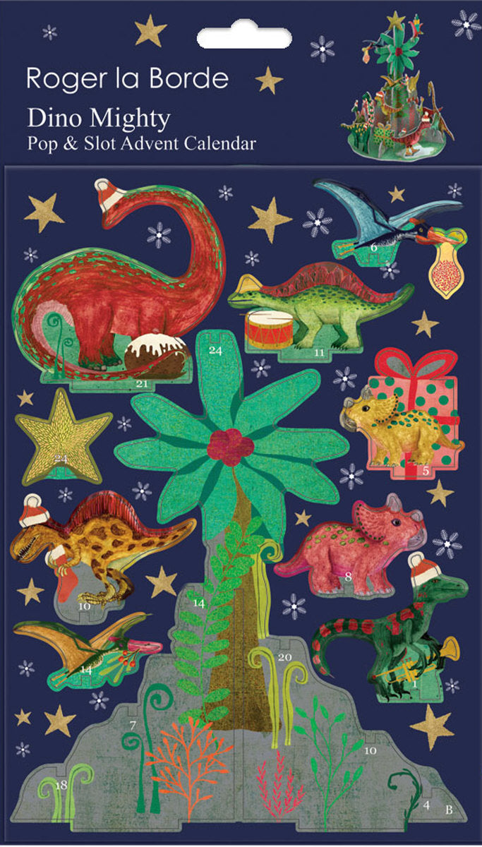 Roger la Borde Dino Mighty Petite Pop & Slot Advent featuring artwork by Katherine Quinn
