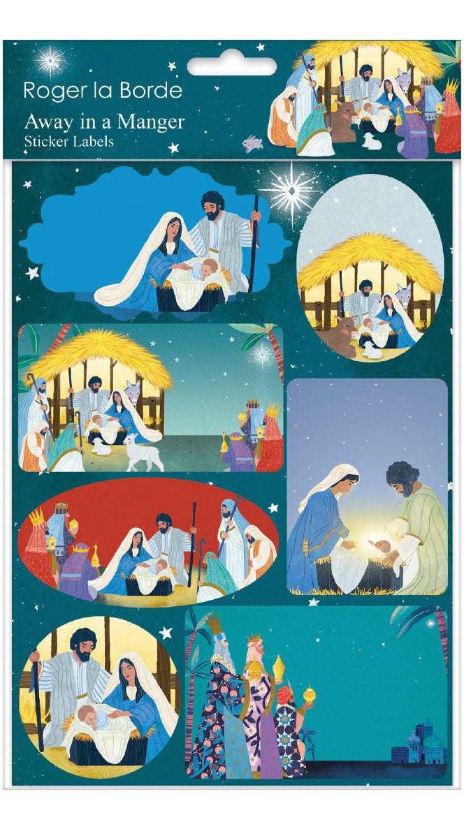 Roger la Borde Away in a Manger Sticker Label Sheets featuring artwork by Antoana Oreski