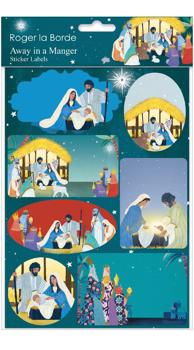 Roger la Borde Away in a Manger Sticker Label Sheets featuring artwork by Antoana Oreski