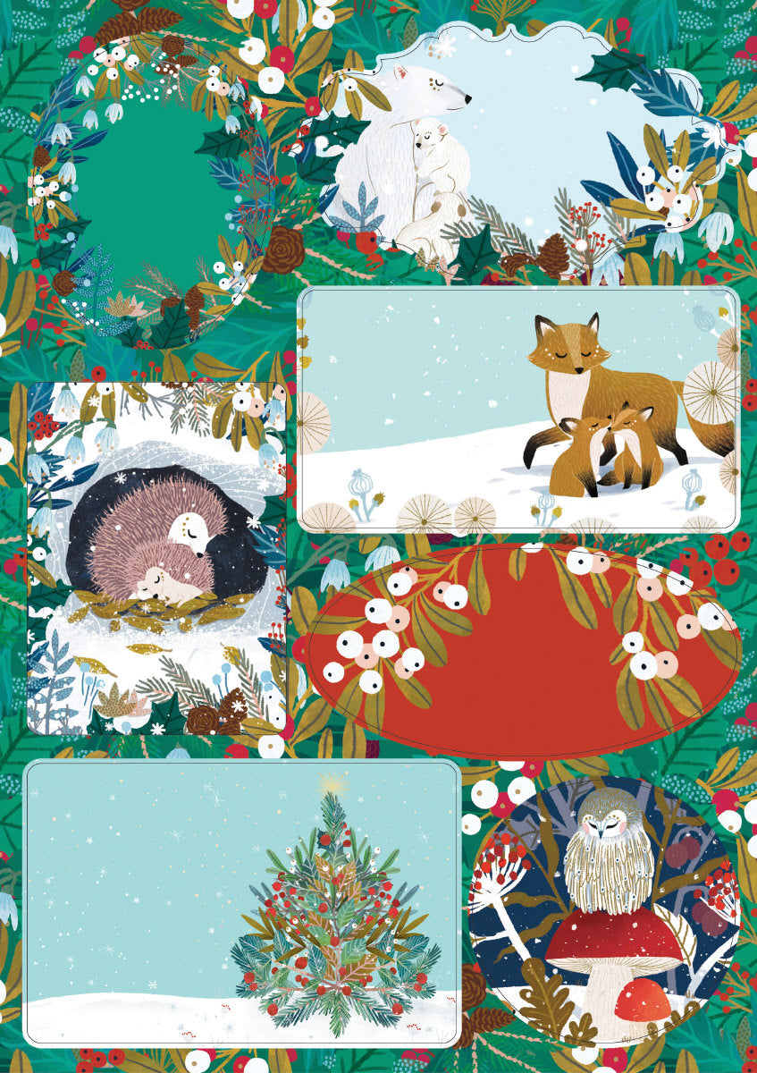 Roger la Borde Snowy Sanctuary Sticker Label Sheets featuring artwork by Antoana Oreski