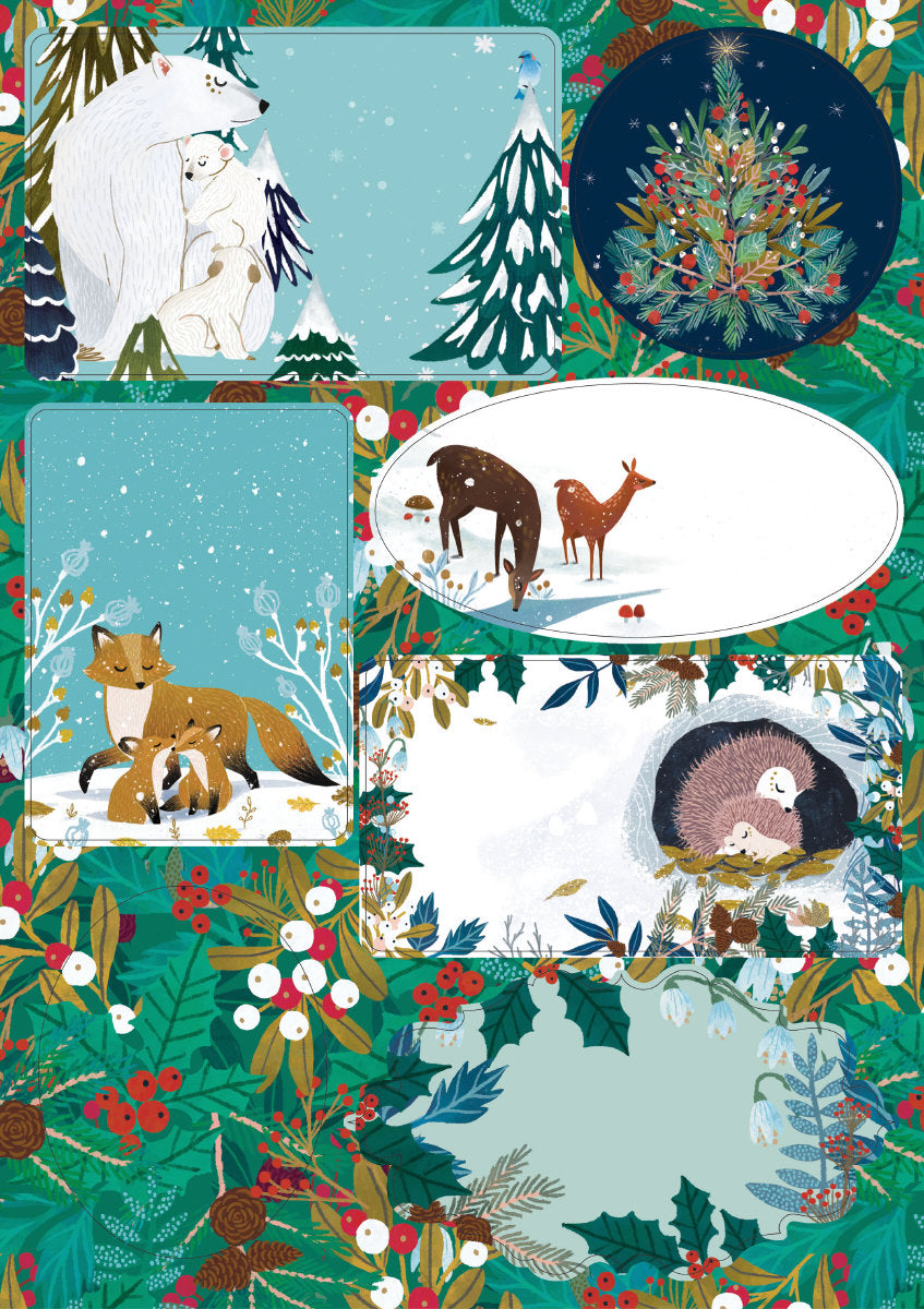 Roger la Borde Snowy Sanctuary Sticker Label Sheets featuring artwork by Antoana Oreski