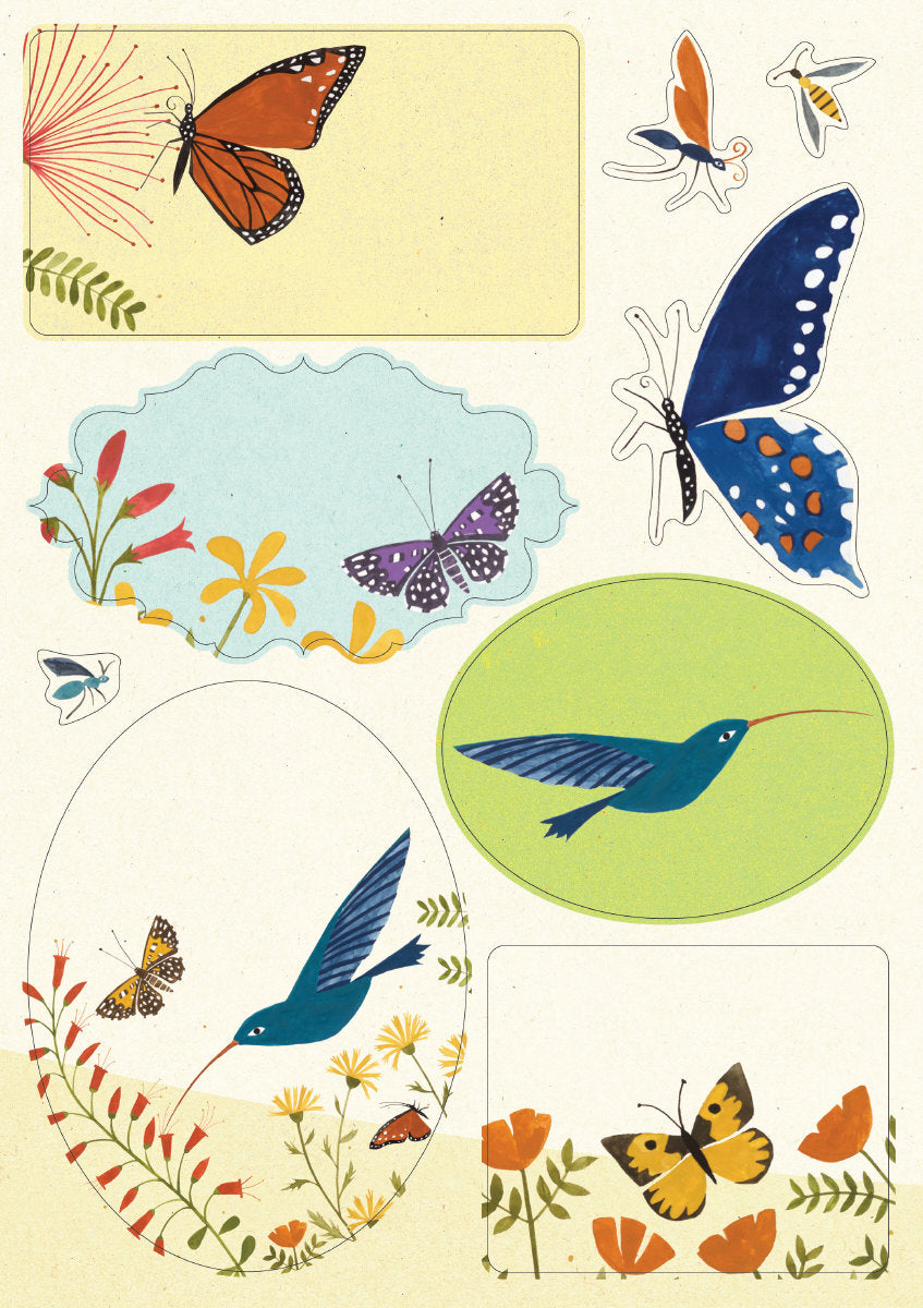 Roger la Borde Hummingbird Sticker Label Sheets featuring artwork by Lara Hawthorne