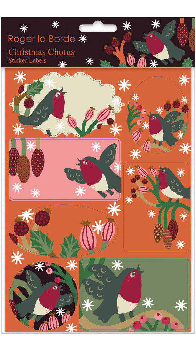 Roger la Borde Christmas Chorus Sticker Label Sheets featuring artwork by Monika Forsberg