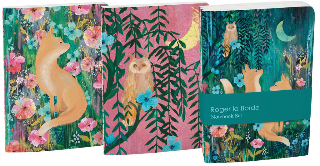 Roger la Borde Moonlit Meadow A6 Exercise Books set featuring artwork by Kendra Binney