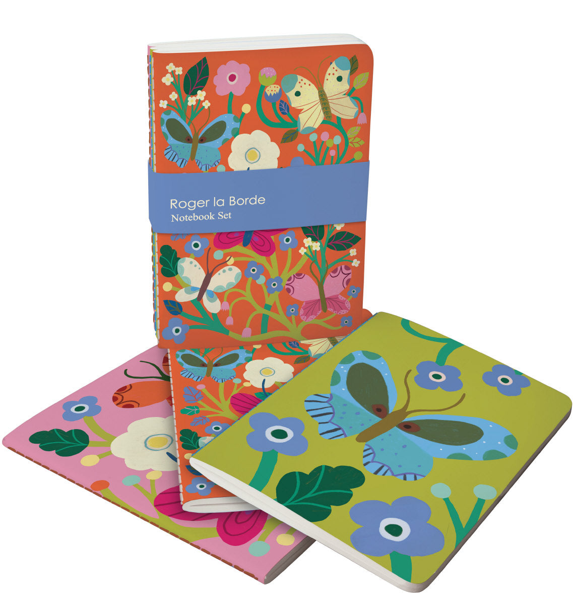 Roger la Borde Butterfly Garden A6 Exercise Books set featuring artwork by Monika Forsberg