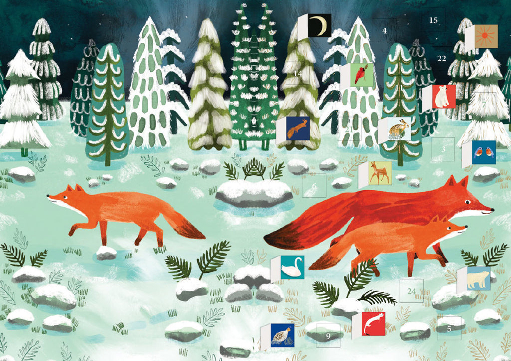 Roger la Borde Running Foxes Advent Calendar Greeting Card featuring artwork by Katie Vernon