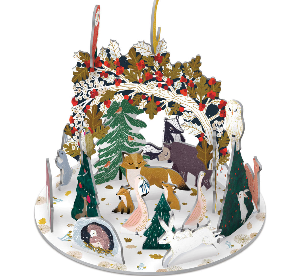 Roger la Borde Frosty Forest Pop & Slot 3D Advent Calendar featuring artwork by Antoana Oreski