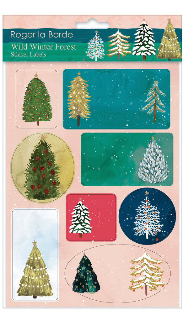 Roger la Borde Wild Winter Forest Sticker Labels Sheet featuring artwork by Katie Vernon
