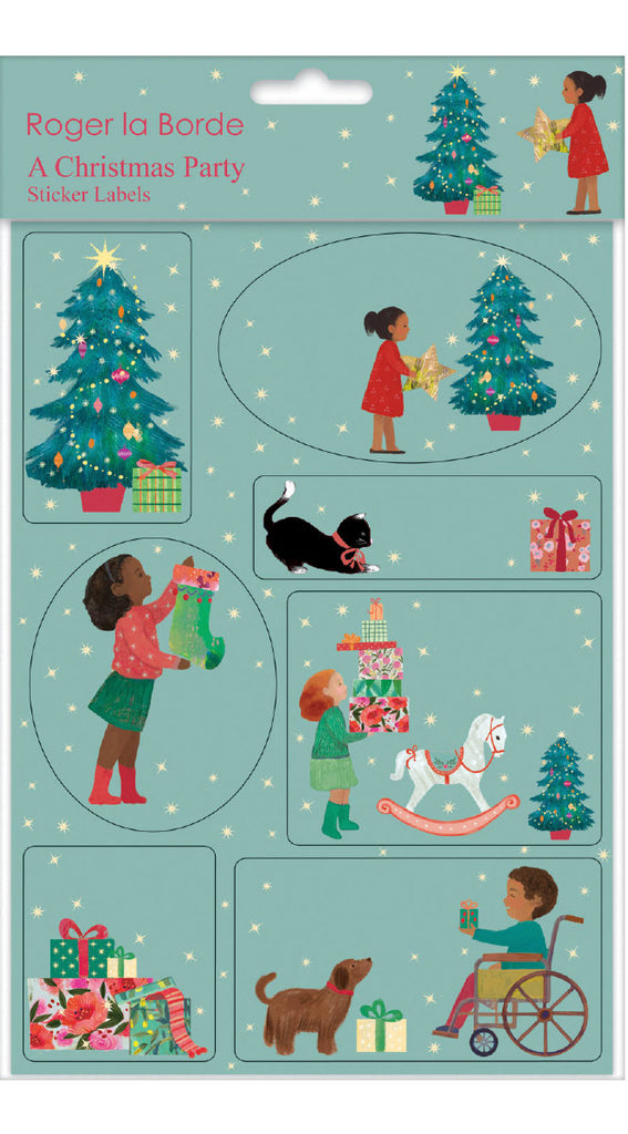 Roger la Borde A Christmas Party Sticker Labels Sheet featuring artwork by Kendra Binney