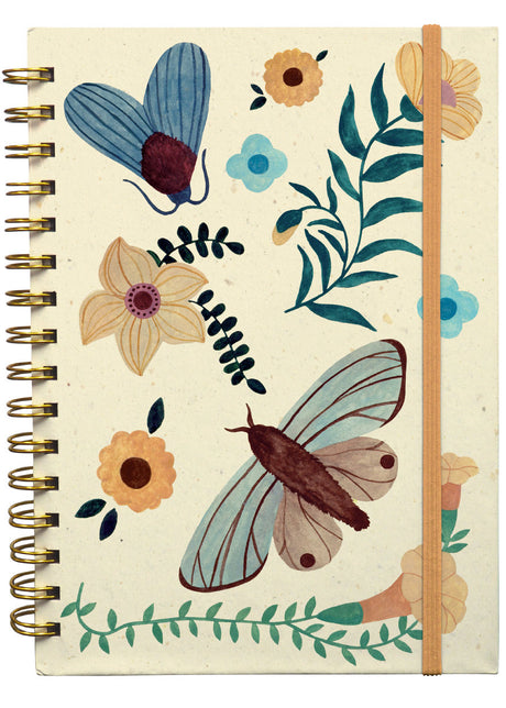 Roger la Borde Flutter and Bloom A5 Blank Wiro Notebook featuring artwork by Karolina Ciechanska