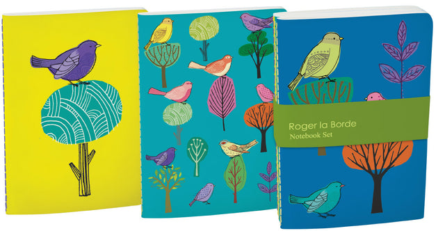 Roger la Borde Modern Birds A6 Softback Notebook Set featuring artwork by Repeat Repeat
