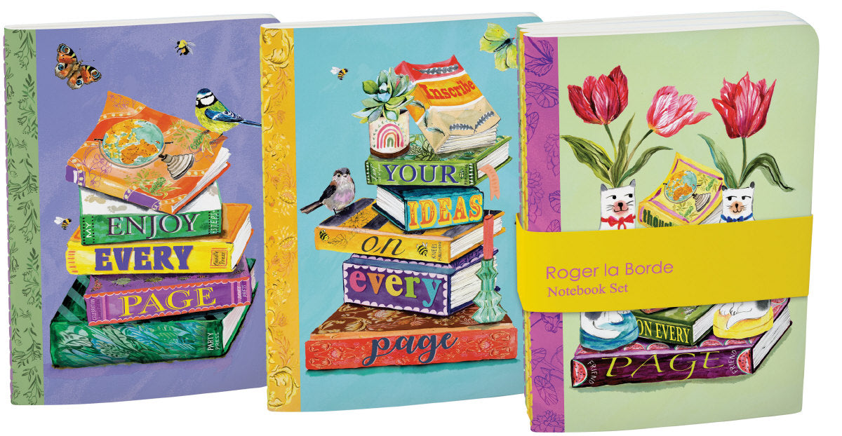 Roger la Borde Bookstack A6 Softback Notebook Set featuring artwork by Fay Ford