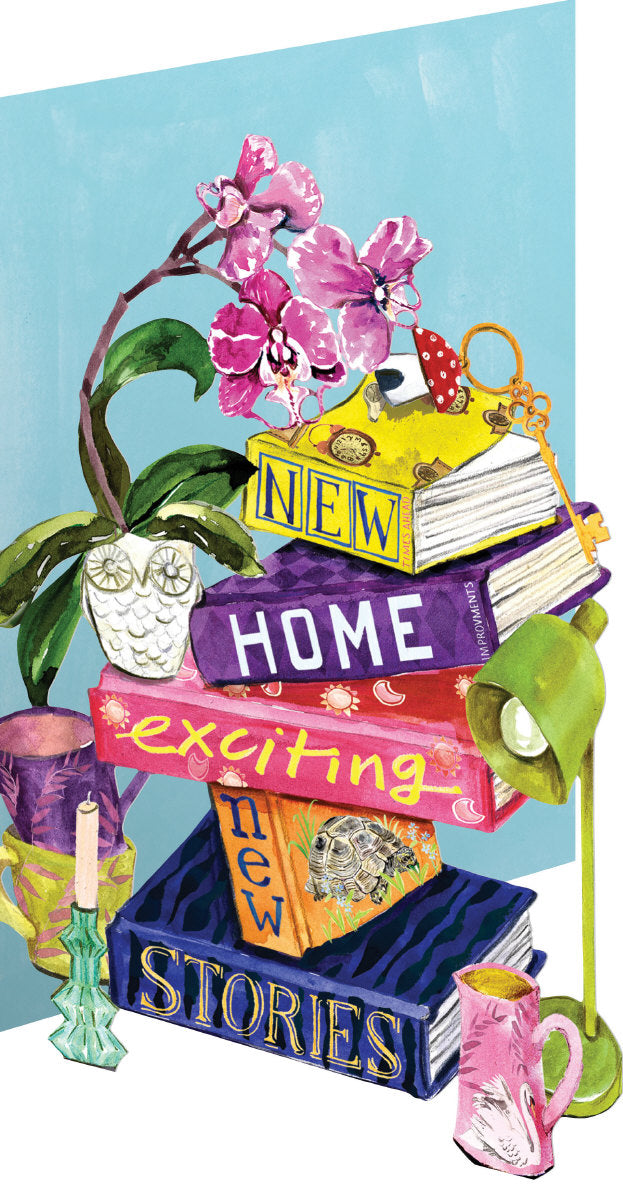 Roger la Borde Bookstack Lasercut Card featuring artwork by Fay Ford