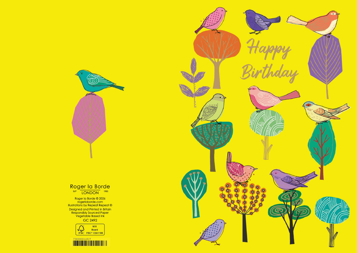 Roger la Borde Modern Birds Greeting Card featuring artwork by Repeat Repeat