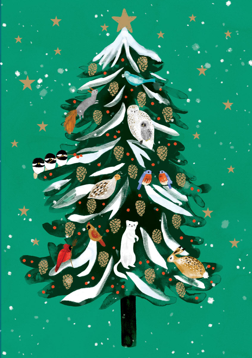 Roger la Borde Wild Winter Forest Standard Christmas Card featuring artwork by Katie Vernon