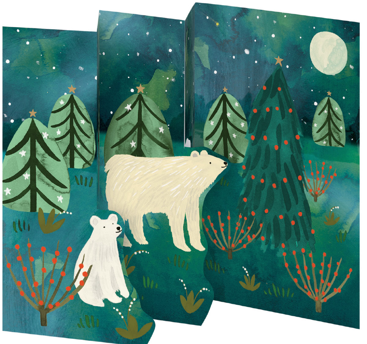 Roger la Borde Northern Lights Tri-fold Card featuring artwork by Katie Vernon