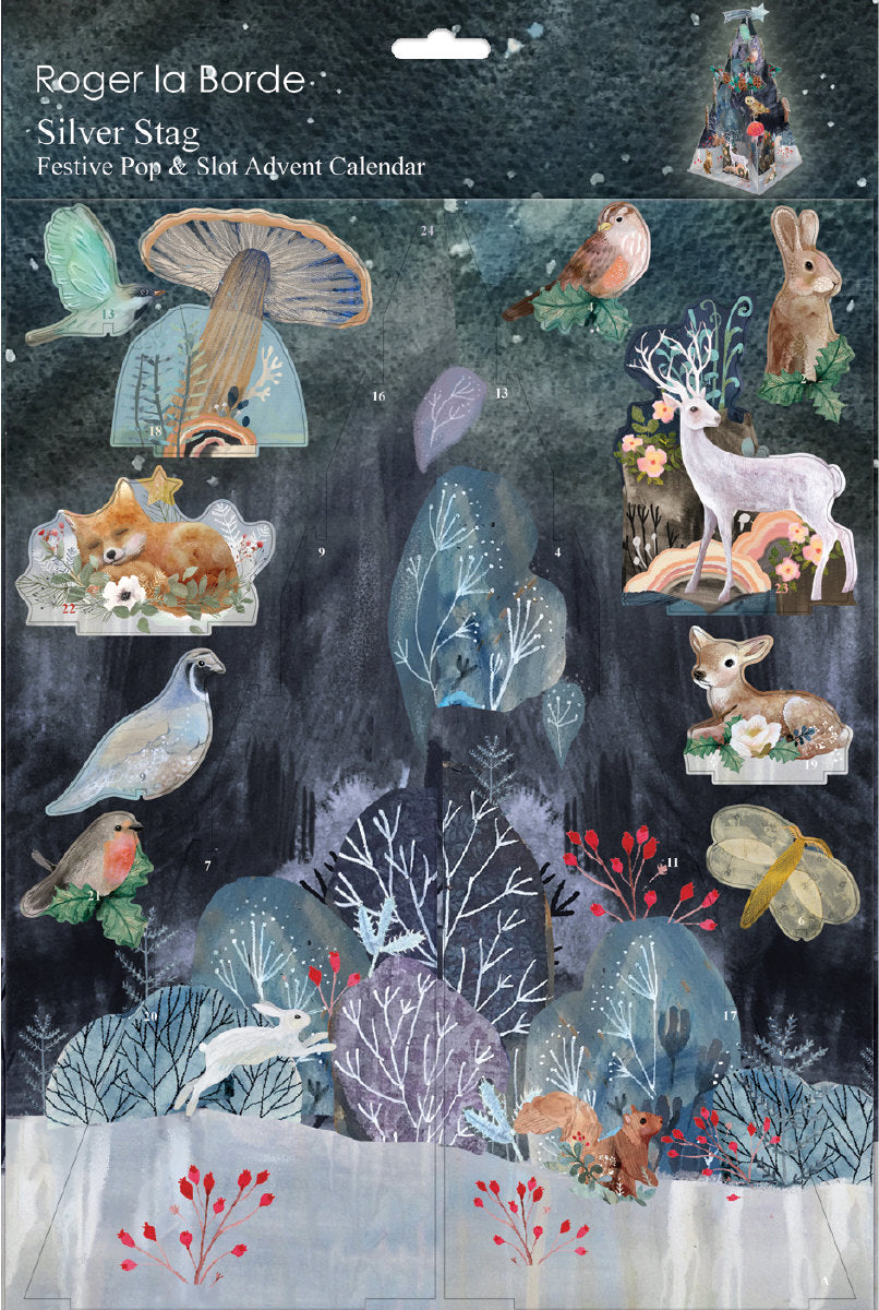 Roger la Borde Silver Stag Large Pop & Slot Advent Calendar featuring artwork by Kendra Binney