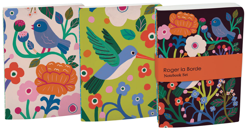 Roger la Borde Birdsong A6 Exercise Books set featuring artwork by Monika Forsberg