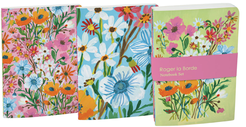 Roger la Borde Flower Field A6 Exercise Books set featuring artwork by Carolyn Gavin
