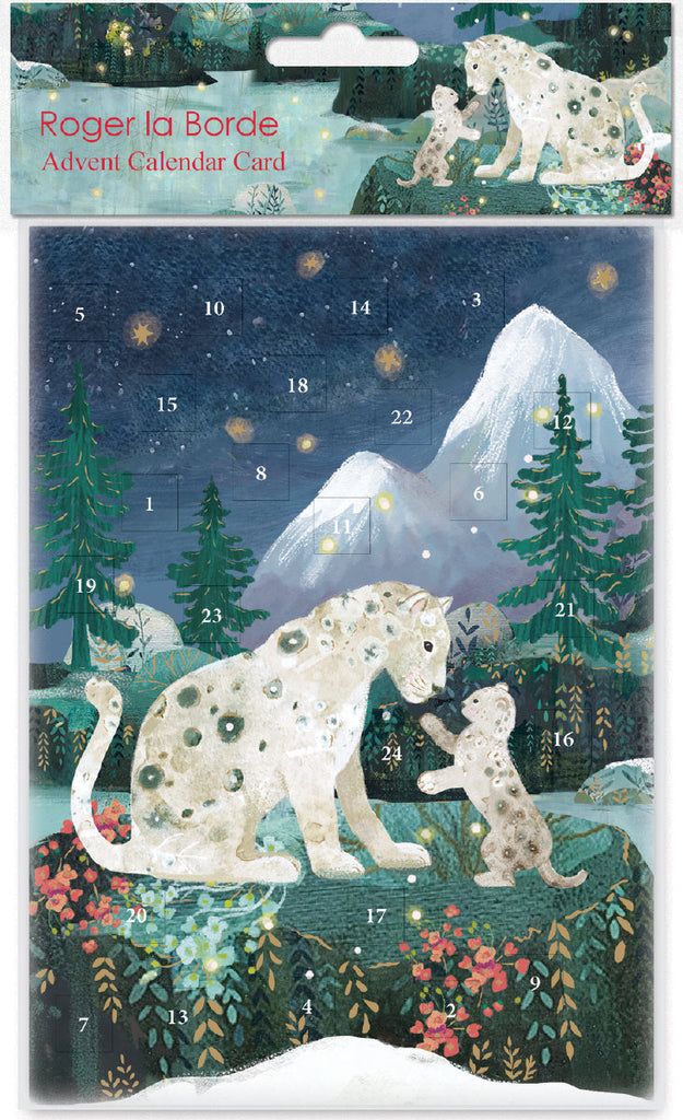 Roger la Borde Snow Leopard Advent Calendar Greeting Card featuring artwork by Kendra Binney