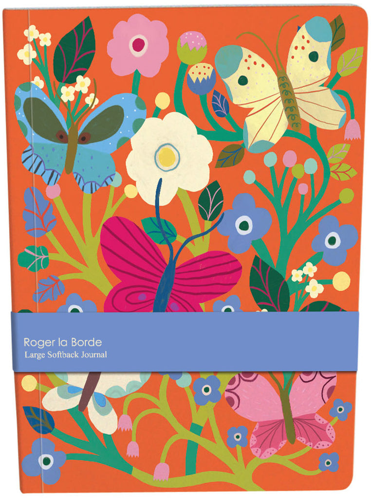 Roger la Borde Butterfly Garden Large Softback Journal featuring artwork by Monika Forsberg