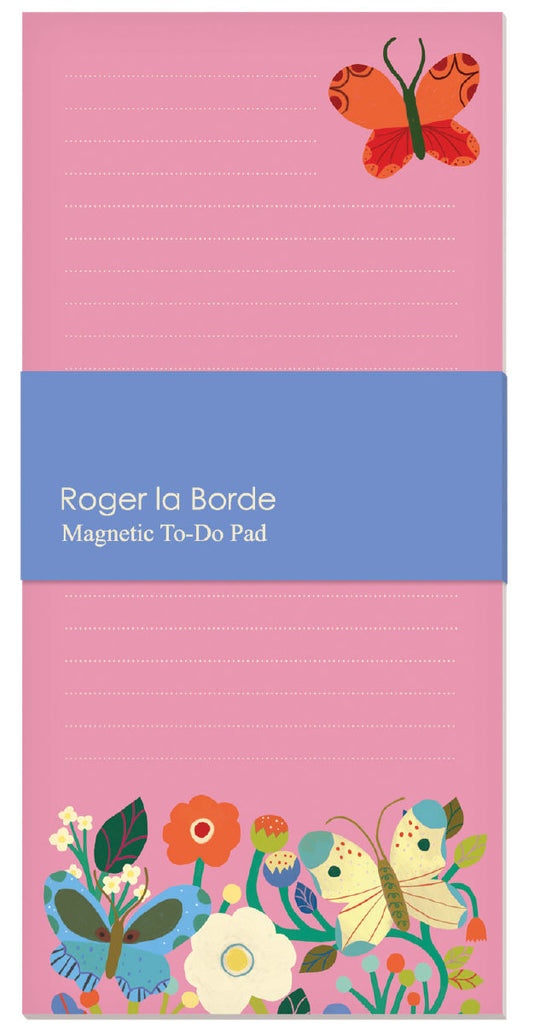 Roger la Borde Butterfly Garden Magnet Notepad featuring artwork by Monika Forsberg