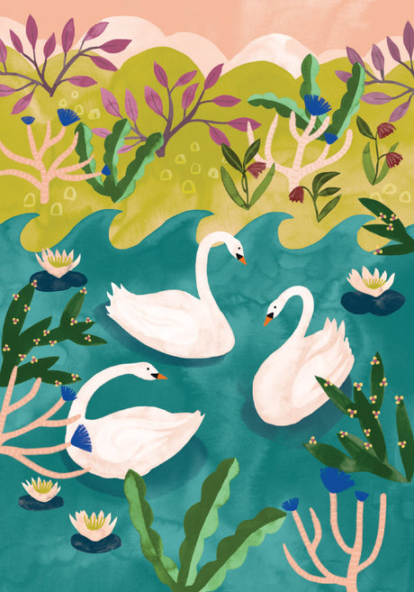 Roger la Borde Swans Petite Card featuring artwork by Katie Vernon