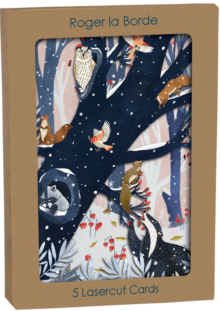 Roger la Borde Wild Wood Hideaway Lasercut Christmas Card featuring artwork by Antoana Oreski