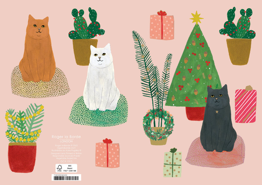 Roger la Borde Chou Chou Chat Standard Christmas Card featuring artwork by Kate Pugsley