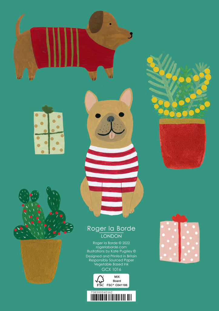 Roger la Borde Chou Chou Chien Standard Christmas Card featuring artwork by Kate Pugsley