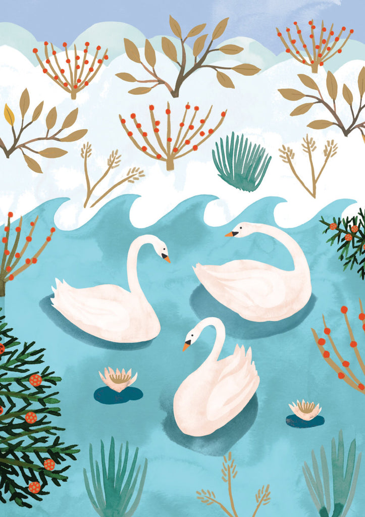 Roger la Borde Swans Greeting Card featuring artwork by Katie Vernon