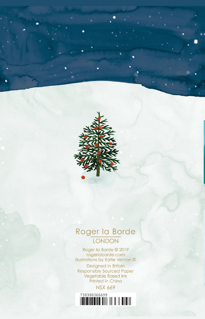 Roger la Borde Christmas Conifer Notecard featuring artwork by Katie Vernon