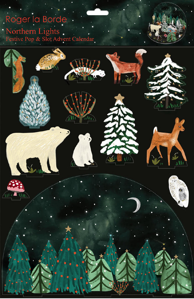 Roger la Borde Northern Lights Pop & Slot 3D Advent Calendar featuring artwork by Katie Vernon