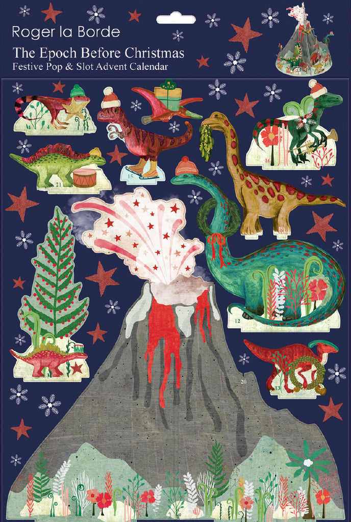Roger la Borde Dino Mighty Large Pop & Slot Advent Calendar featuring artwork by Katherine Quinn