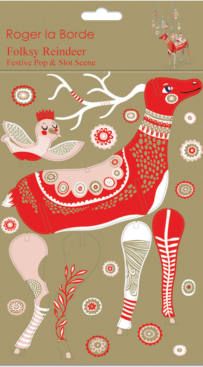 Roger la Borde Folksy Reindeer Pop & Slot 3D Scene featuring artwork by Helen Dardik