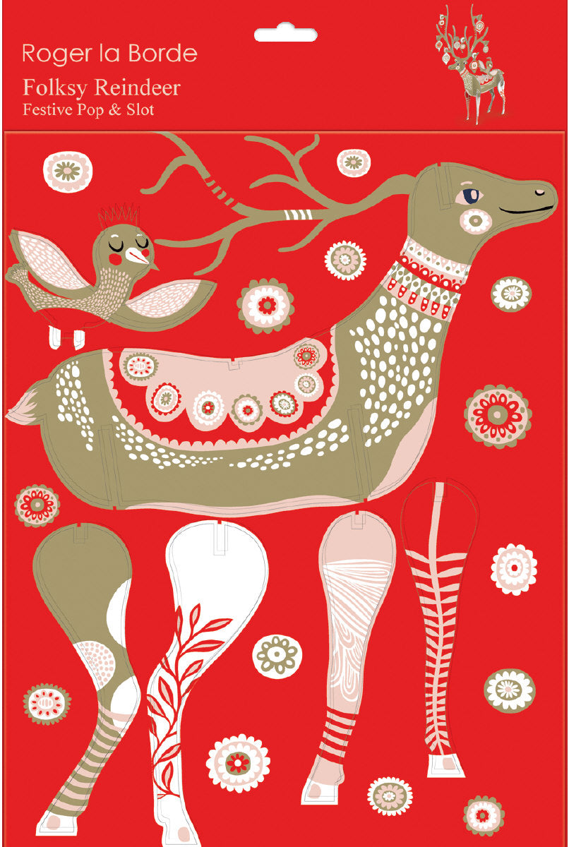 Roger la Borde Folksy Reindeer Pop & Slot Decoration featuring artwork by Helen Dardik