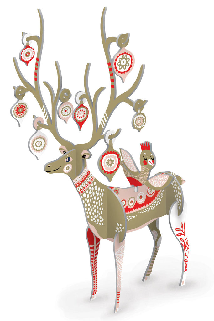 Roger la Borde Folksy Reindeer Pop & Slot Decoration featuring artwork by Helen Dardik