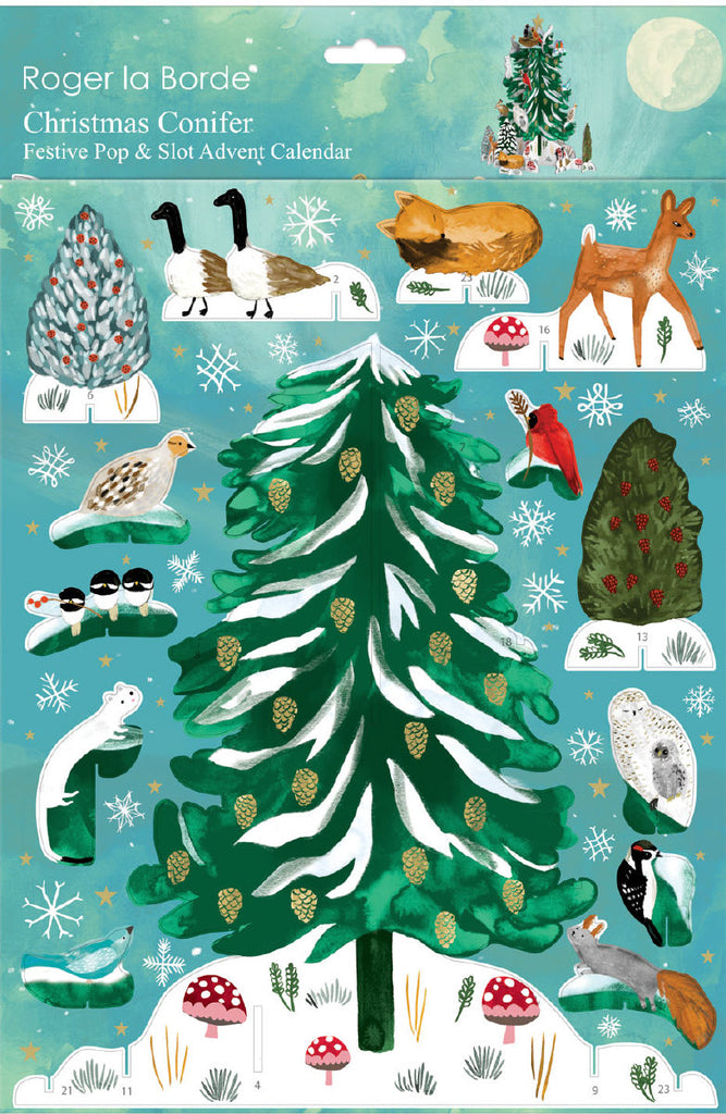 Roger la Borde Conifer Pop & Slot Advent Calendar featuring artwork by Katie Vernon