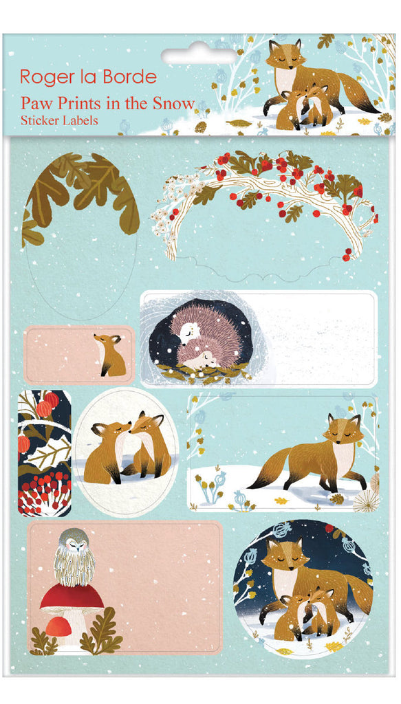 Roger la Borde Paw Prints in the Snow Sticker Labels Sheet featuring artwork by Antoana Oreski
