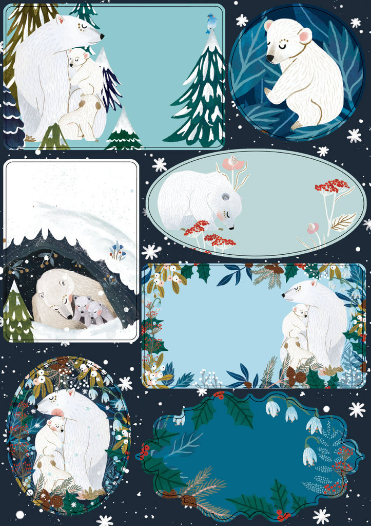 Roger la Borde Polar Bear Bower Sticker Labels Sheet featuring artwork by Antoana Oreski