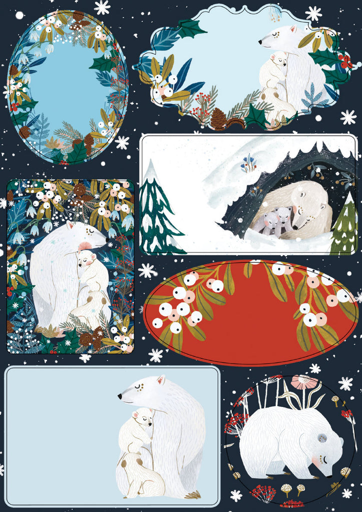 Roger la Borde Polar Bear Bower Sticker Labels Sheet featuring artwork by Antoana Oreski