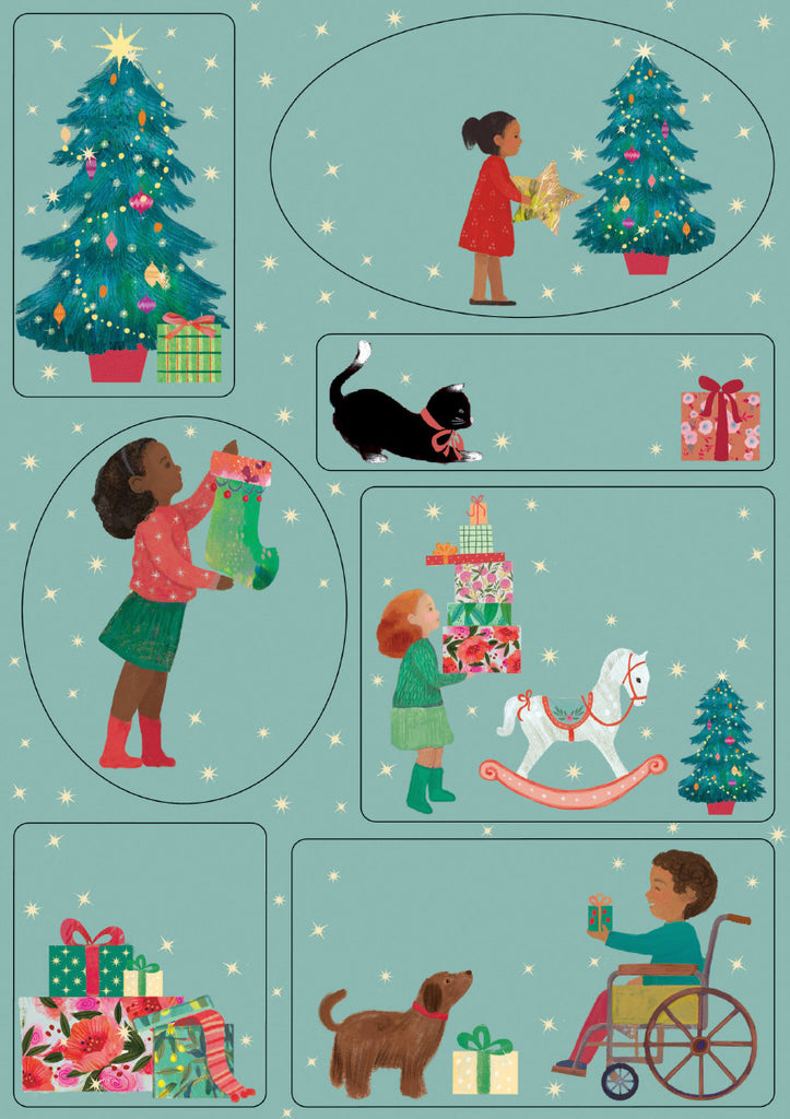 Roger la Borde A Christmas Party Sticker Labels Sheet featuring artwork by Kendra Binney