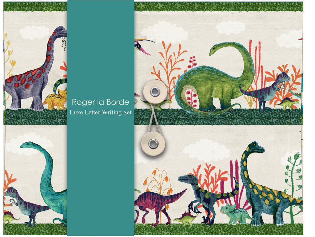 Roger la Borde Dino Mighty Writing Paper Set featuring artwork by Katherine Quinn